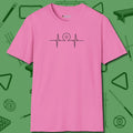 Heartbeat 8 Ball T-Shirt, front view, in Azalea confidence stitched in every seam