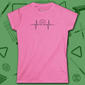 Heartbeat 8 Ball Women's Cut Tee, in Azalea color, billiards shirt, front view