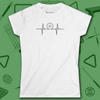 Heartbeat 8 Ball Women's Cut Tee, in White color, billiards shirt, front view