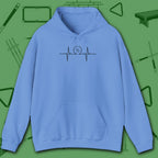 Heartbeat 9 Ball Hoodie, in Carolina Blue color, billiards hoodie, front view