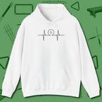 Heartbeat 9 Ball Hoodie, front view, in White look good while calling your pocket
