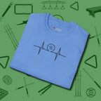 Heartbeat 9 Ball T-Shirt, folded view, in Carolina Blue smart enough for the felt and the street