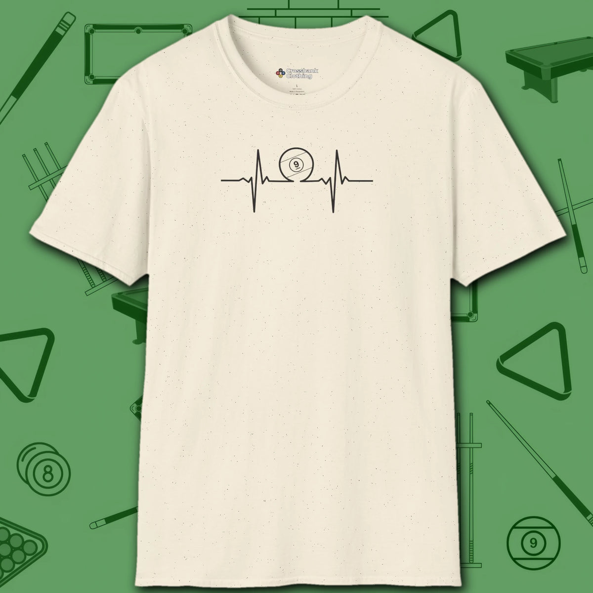 Heartbeat 9 Ball T-Shirt, in Natural color, billiards shirt, front view
