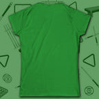 Heartbeat 9 Ball Women's Cut Tee, in Irish Green color, billiards shirt, back view