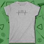Heartbeat 9 Ball Women's Cut Tee, in Sport Grey color, billiards shirt, front view