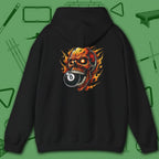 Hellfire Eight Ball Hoodie, in Black color, billiards hoodie, back view