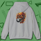 Hellfire Eight Ball Hoodie, in Sport Grey color, billiards hoodie, back view