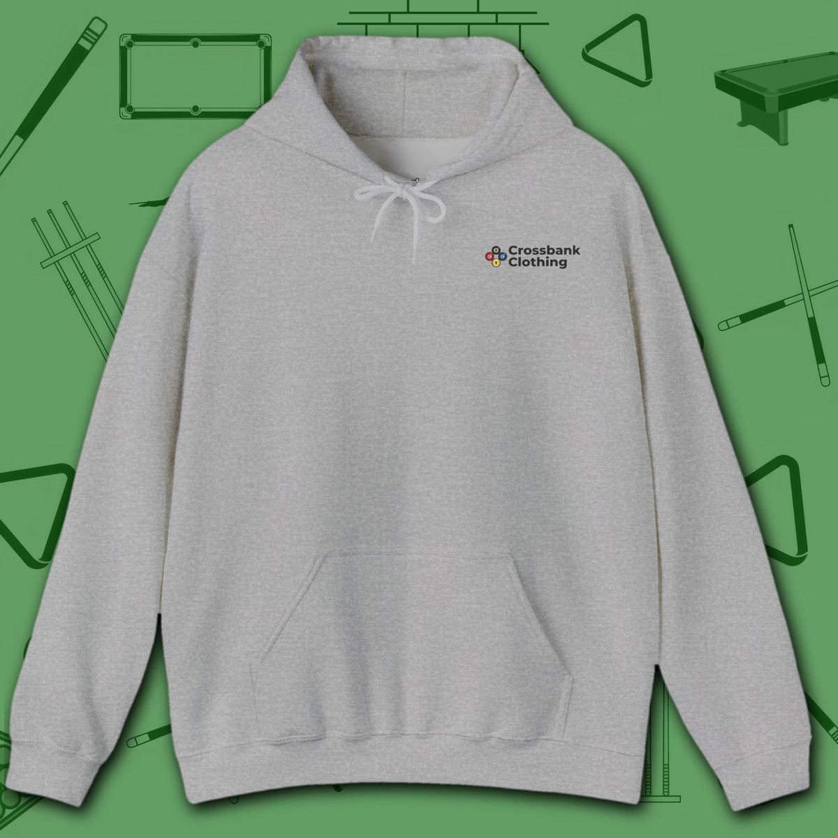 Hellfire Eight Ball Hoodie, in Sport Grey color, billiards hoodie, front view