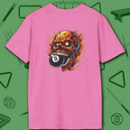 Hellfire Eight Ball T-Shirt, in Azalea color, billiards shirt, back view