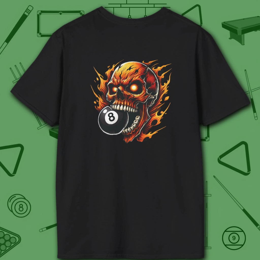 Hellfire Eight Ball T-Shirt, in Black color, billiards shirt, back view