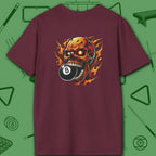 Hellfire Eight Ball T-Shirt, in Maroon color, billiards shirt, back view