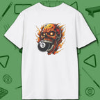 Hellfire Eight Ball T-Shirt, in White color, billiards shirt, back view