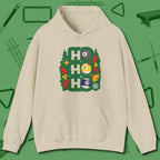 Ho Ho Ho Billiards Hoodie, front view, in Sand tough like your favorite break cue
