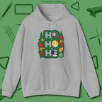 Ho Ho Ho Billiards Hoodie, front view, in Sport Grey where cue control meets personal style