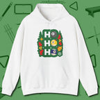 Ho Ho Ho Billiards Hoodie, front view, in White ideal for clean hits and clean fits