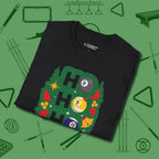 Ho Ho Ho Billiards T-Shirt, folded view, in Black like your stroke — smooth and deliberate