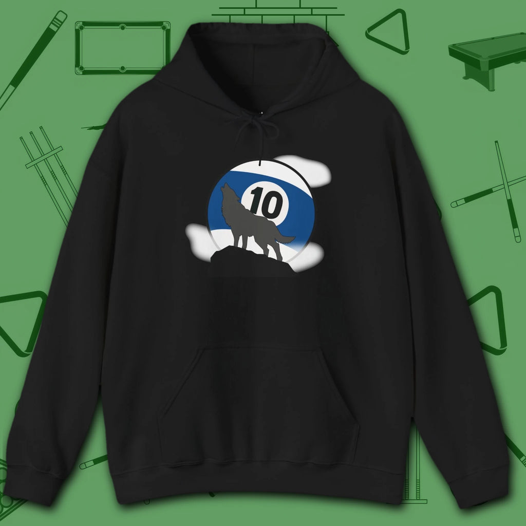 Howling Wolf Hoodie, in Black color, billiards shirt, front view