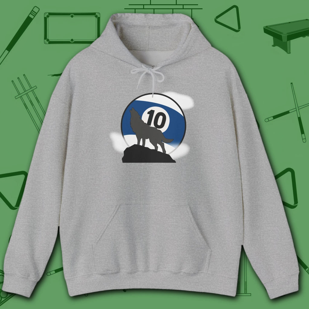 Howling Wolf Hoodie, in Sport Grey color, billiards shirt, front view