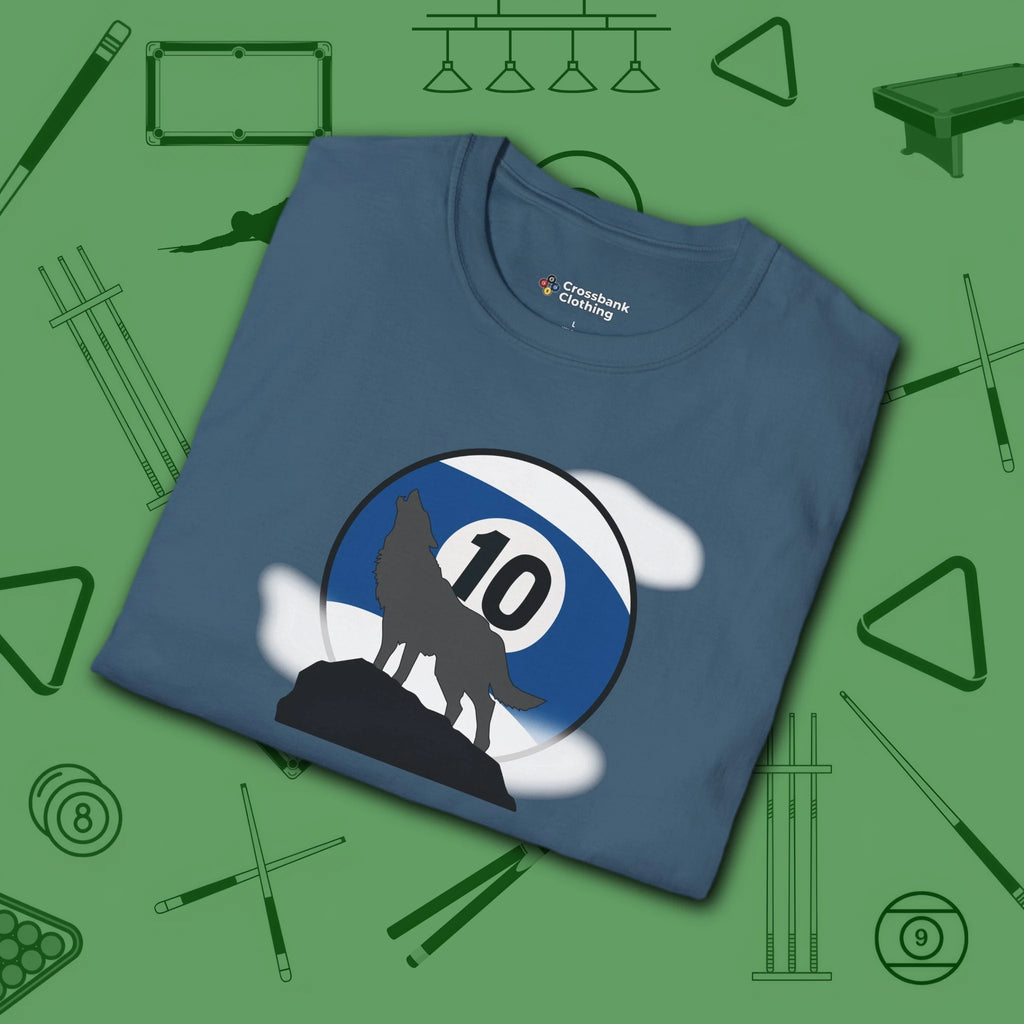 Howling Wolf T-Shirt, in Indigo Blue color, billiards shirt, folded view