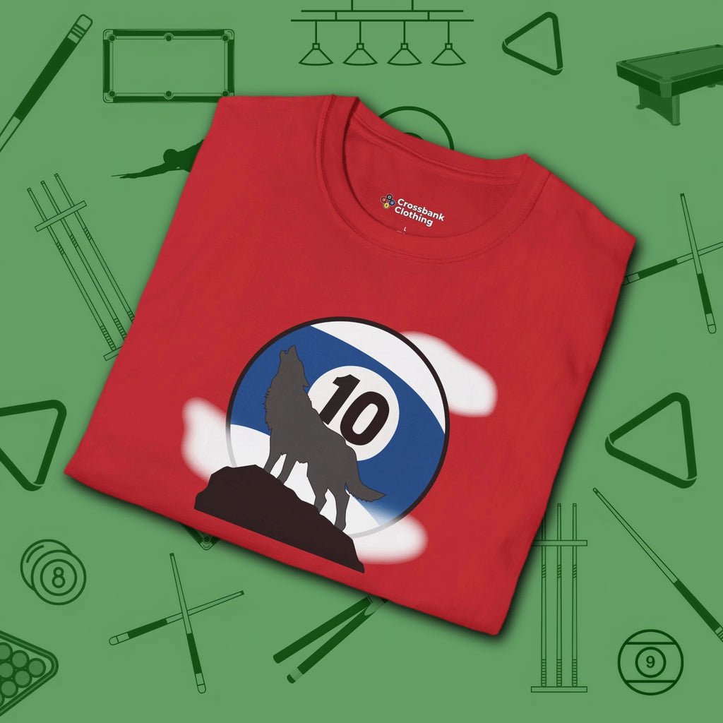 Howling Wolf T-Shirt, in Red color, billiards shirt, folded view