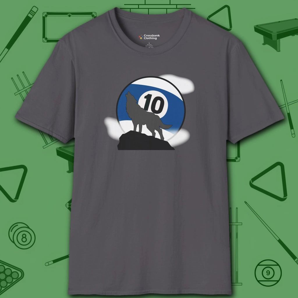 Howling Wolf T-Shirt, in Charcoal color, billiards shirt, front view