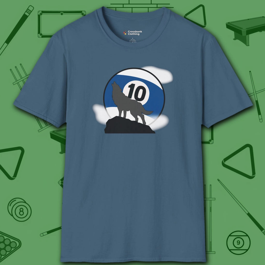 Howling Wolf T-Shirt, in Indigo Blue color, billiards shirt, front view