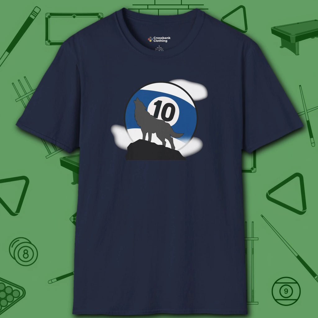 Howling Wolf T-Shirt, in Navy color, billiards shirt, front view