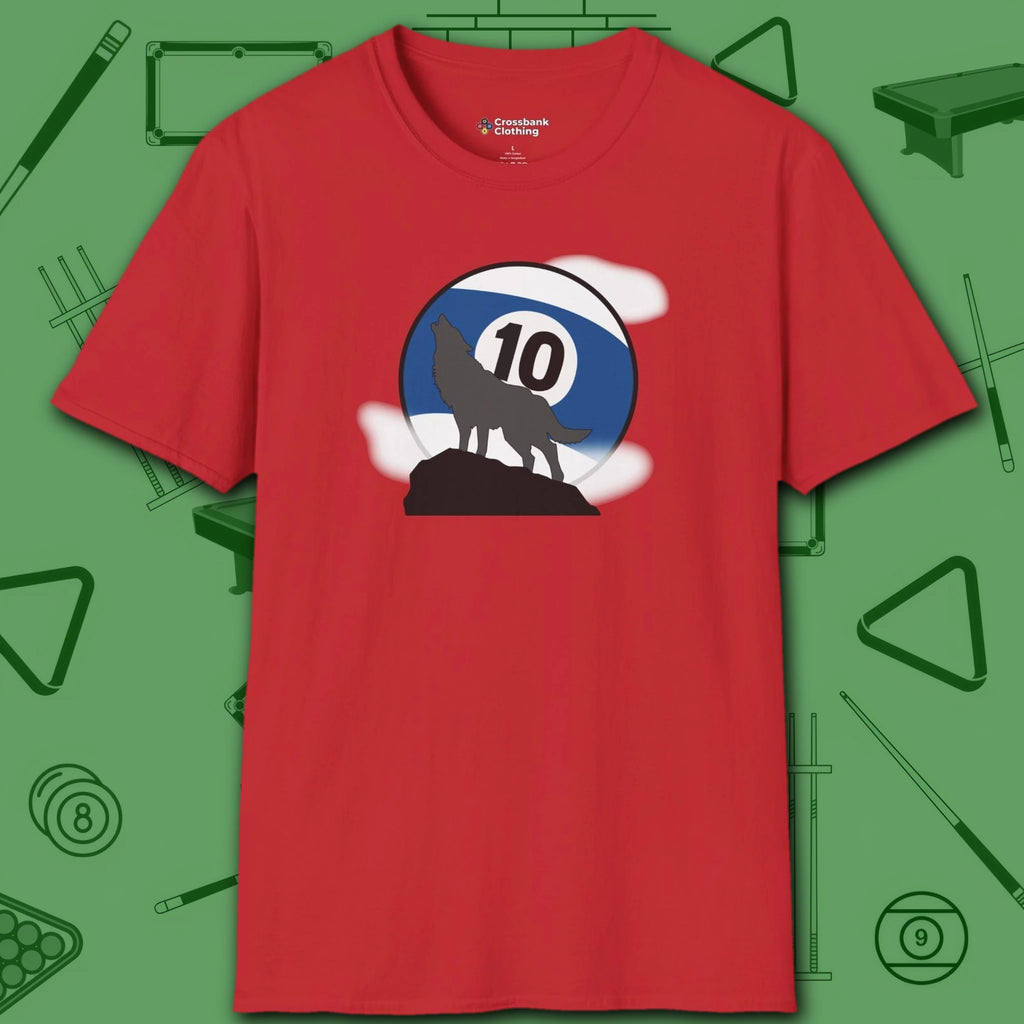 Howling Wolf T-Shirt, in Red color, billiards shirt, front view