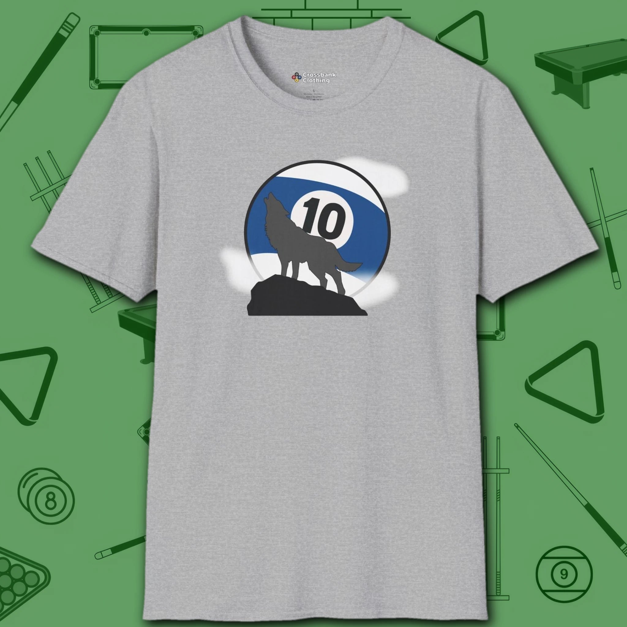 Howling Wolf T-Shirt, in Sport Grey color, billiards shirt, front view