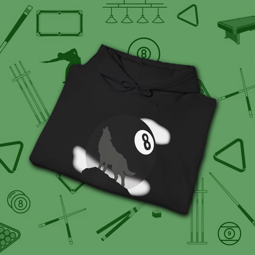 Howling Wolf Hoodie, in Black color, billiards shirt, folded view