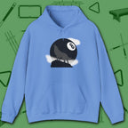 Howling Wolf Hoodie, in Carolina Blue color, billiards shirt, front view