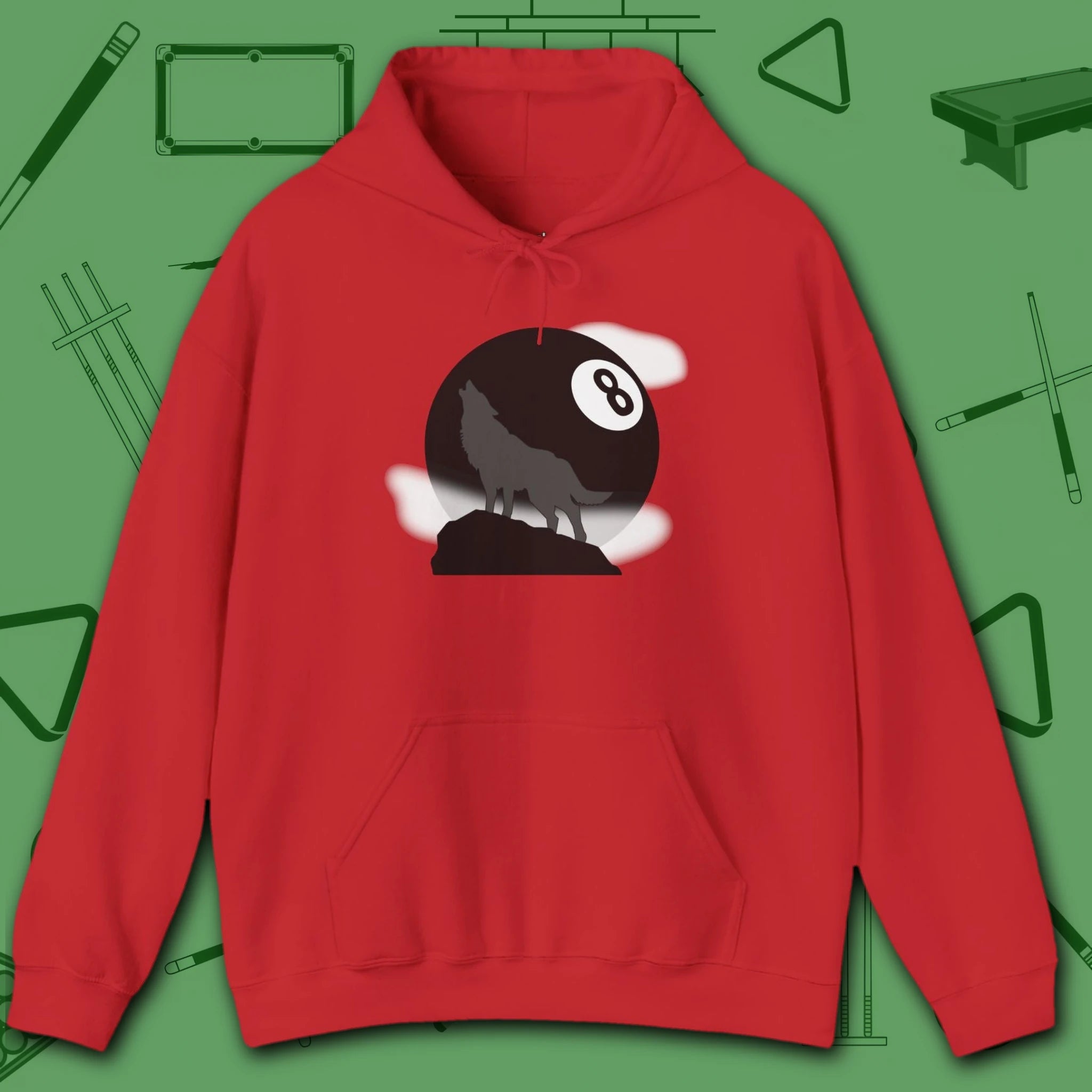 Howling Wolf Hoodie, in Red color, billiards shirt, front view