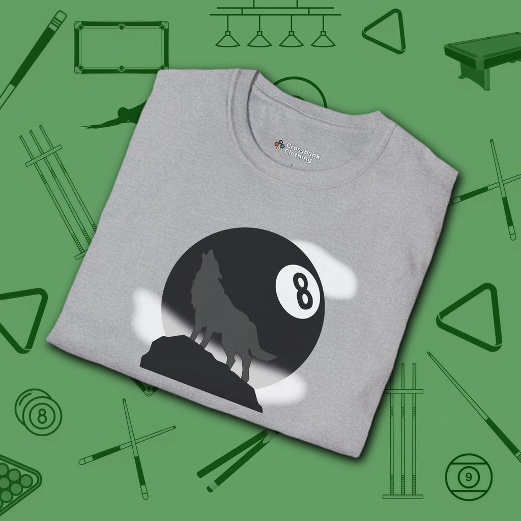 Howling Wolf T-Shirt, in Sport Grey color, billiards shirt, folded view