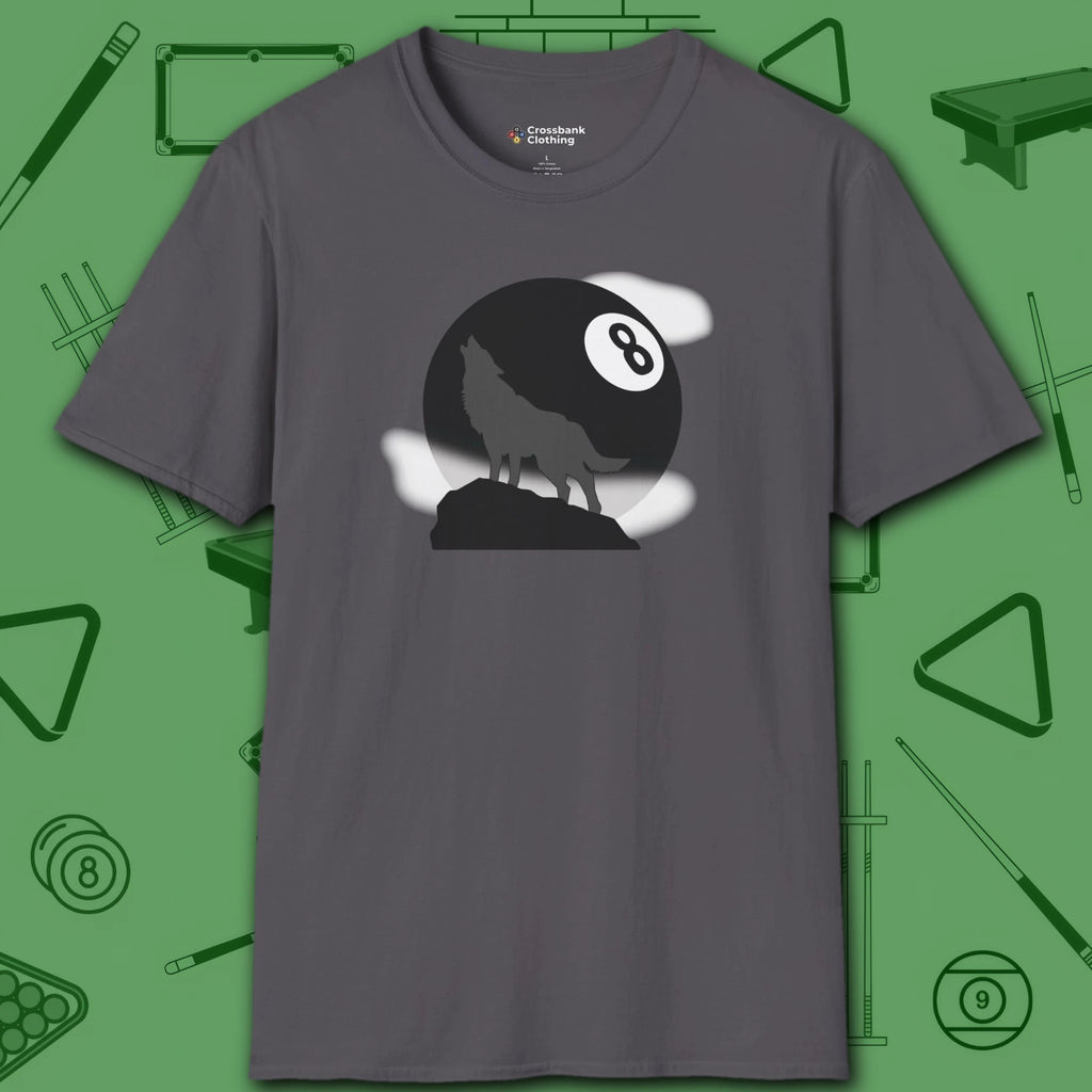 Howling Wolf T-Shirt, in Charcoal color, billiards shirt, front view
