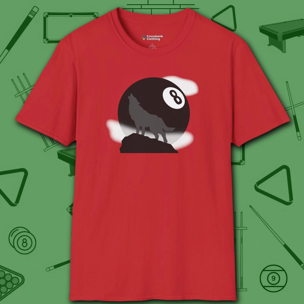 Howling Wolf T-Shirt, in Red color, billiards shirt, front view