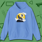 Howling Wolf Hoodie, in Carolina Blue color, billiards shirt, front view