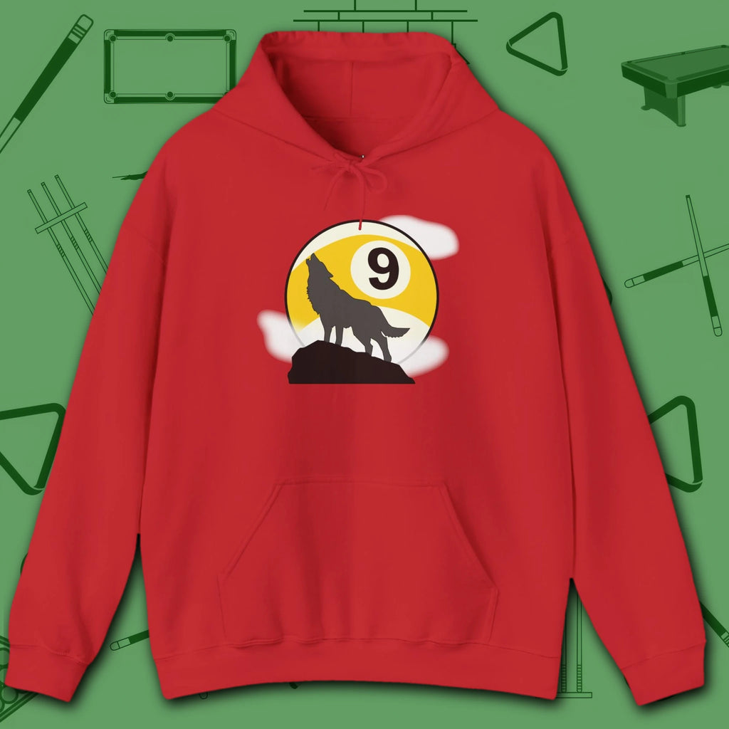 Howling Wolf Hoodie, in Red color, billiards shirt, front view