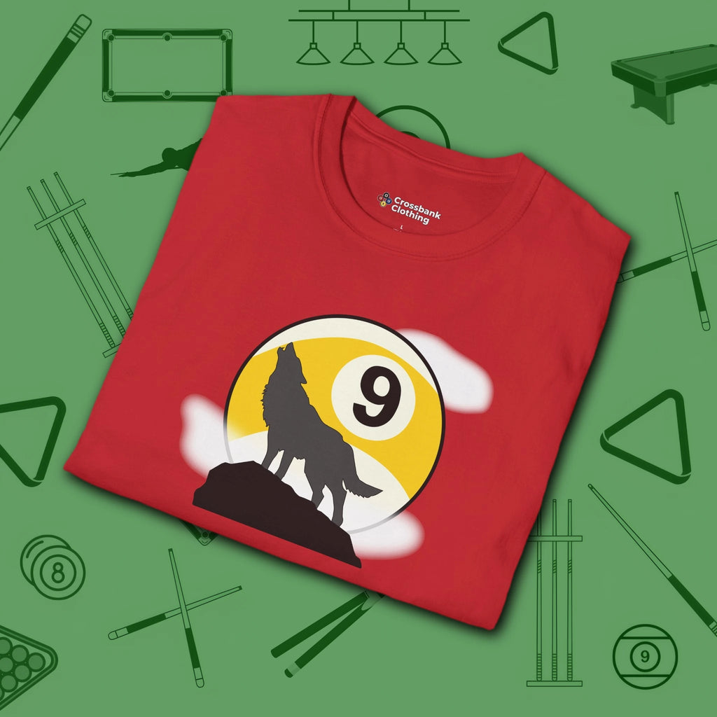 Howling Wolf T-Shirt, in Red color, billiards shirt, folded view