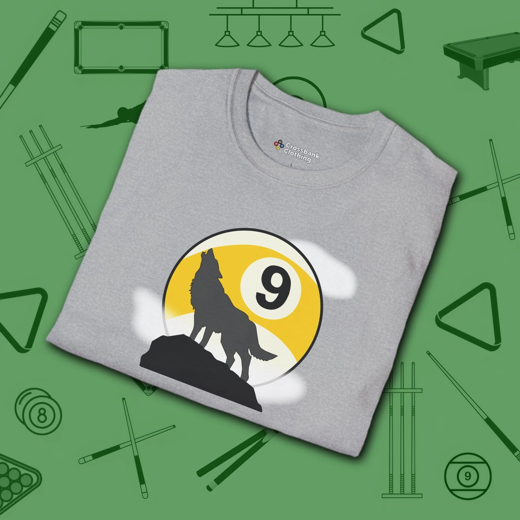 Howling Wolf T-Shirt, in Sport Grey color, billiards shirt, folded view