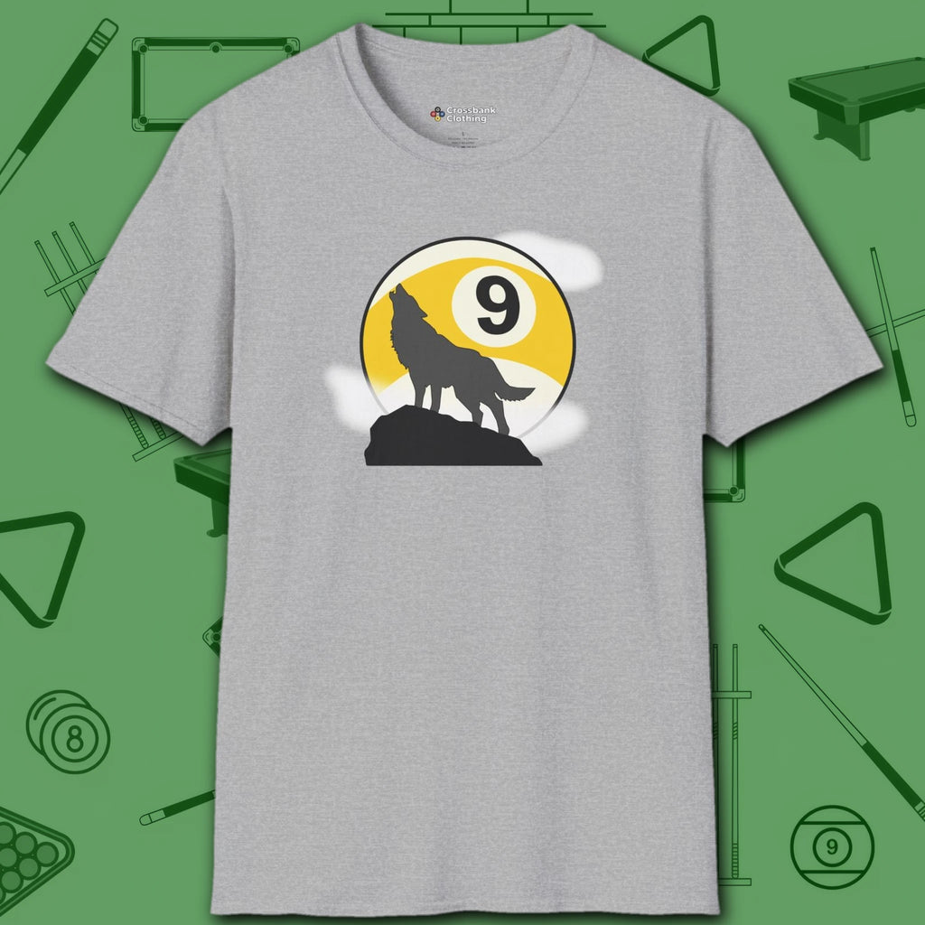 Howling Wolf T-Shirt, in Sport Grey color, billiards shirt, front view