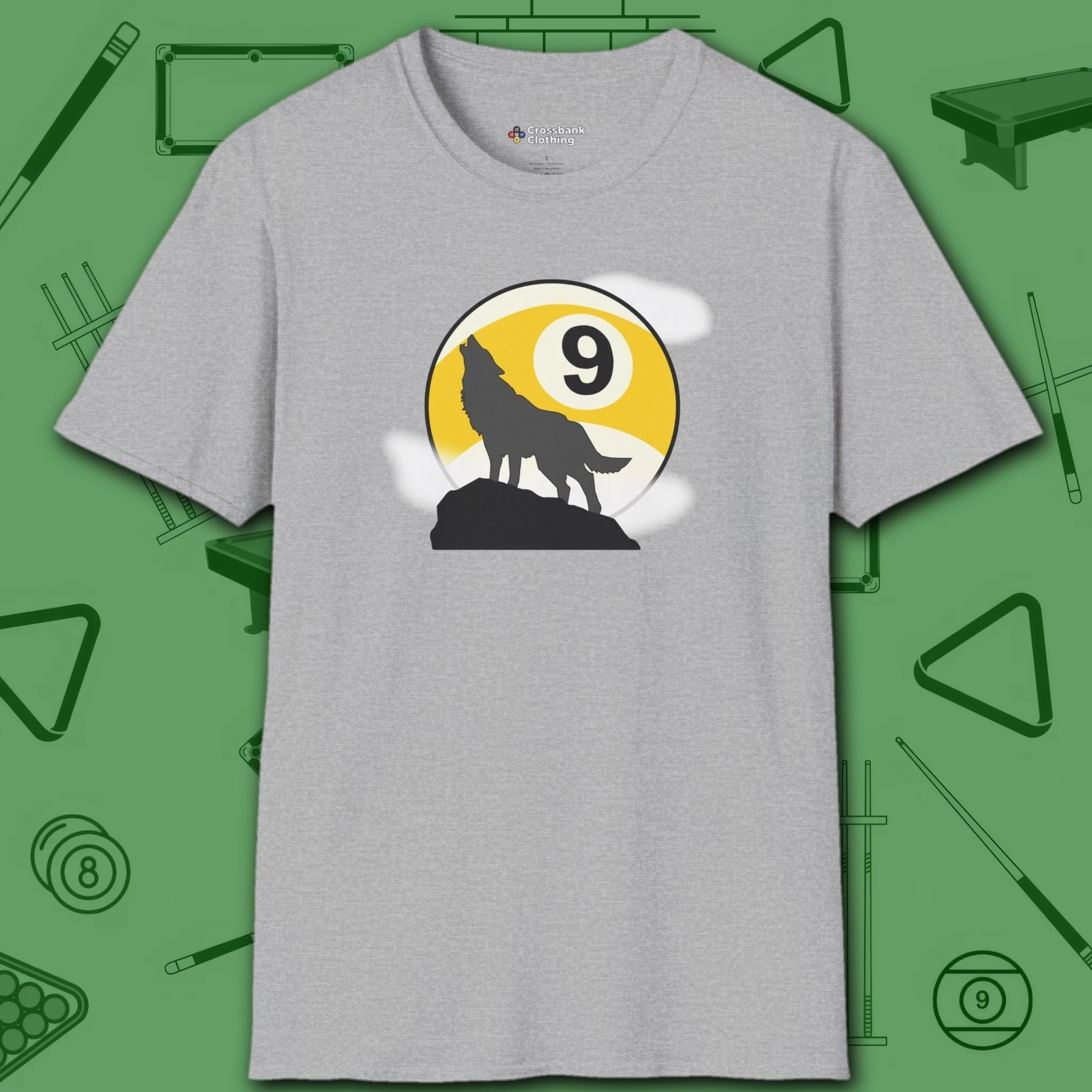 Howling Wolf T-Shirt, in Sport Grey color, billiards shirt, front view
