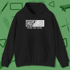 Hustler Grind and Shine Hoodie, front view, in Black subtle drip for serious shooters