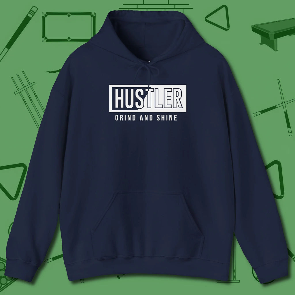 Hustler Grind and Shine Hoodie, front view, in Navy as serious as your stroke