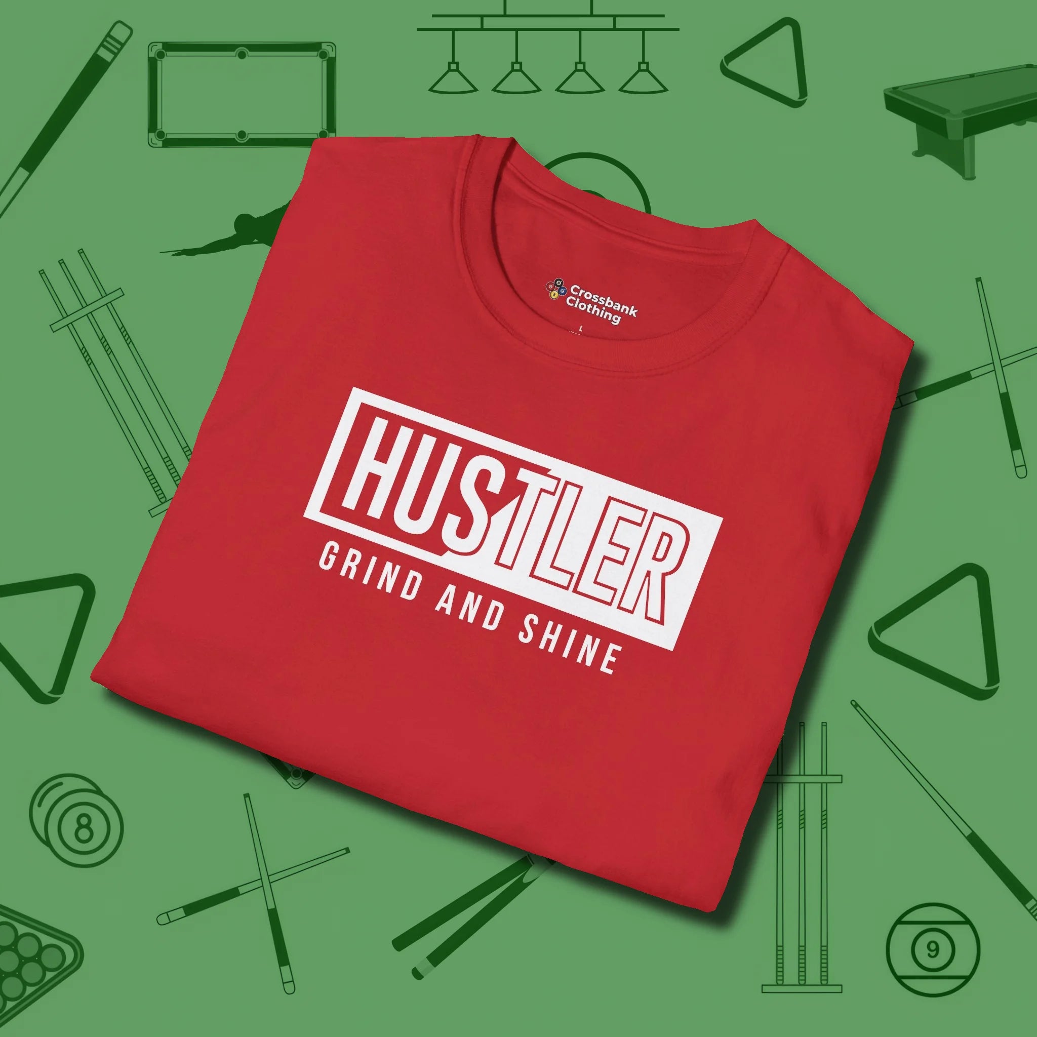 Hustler Grind and Shine T-Shirt, folded view, in Red the shirt that plays position