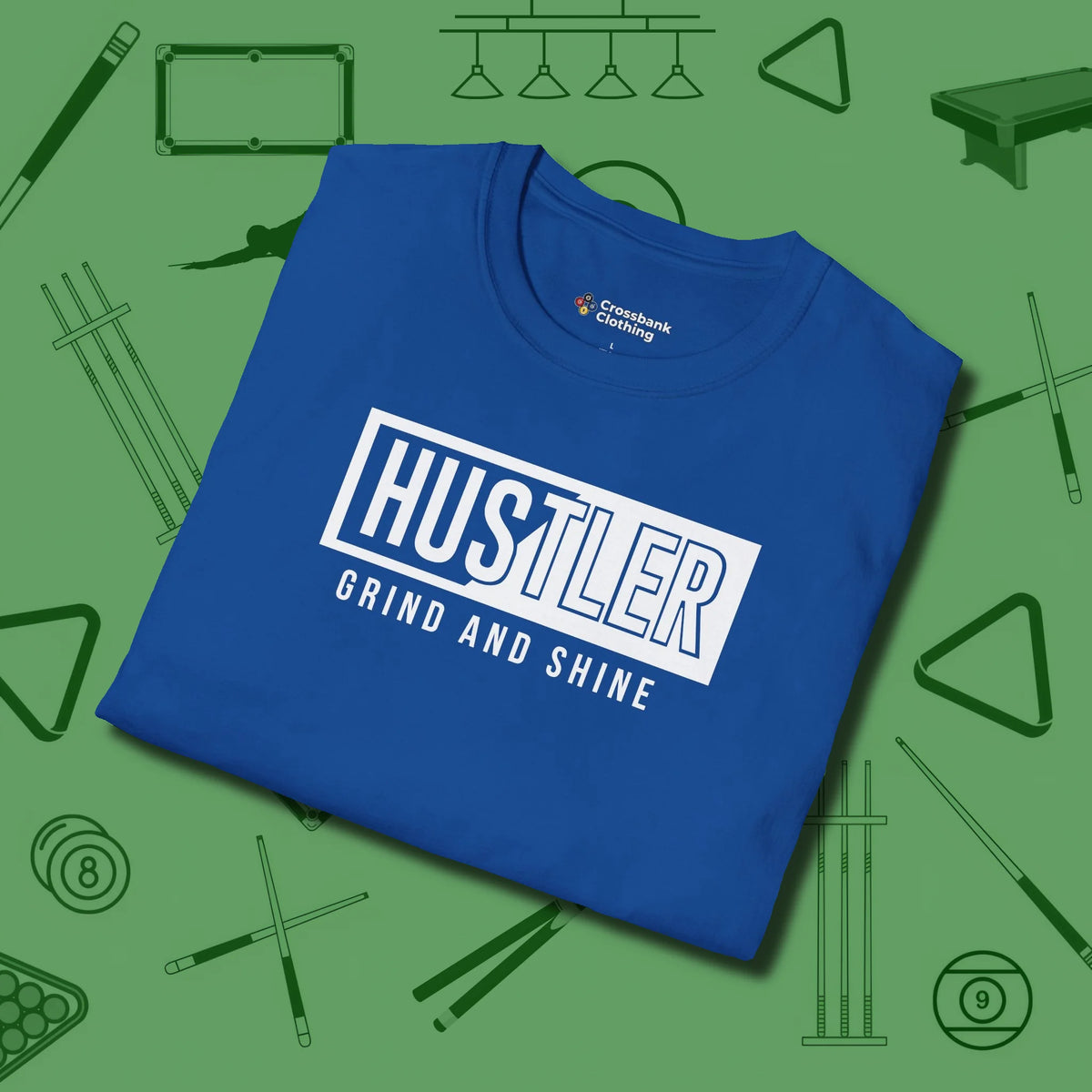 Hustler Grind and Shine T-Shirt, folded view, in Royal built for bold breaks and quiet confidence