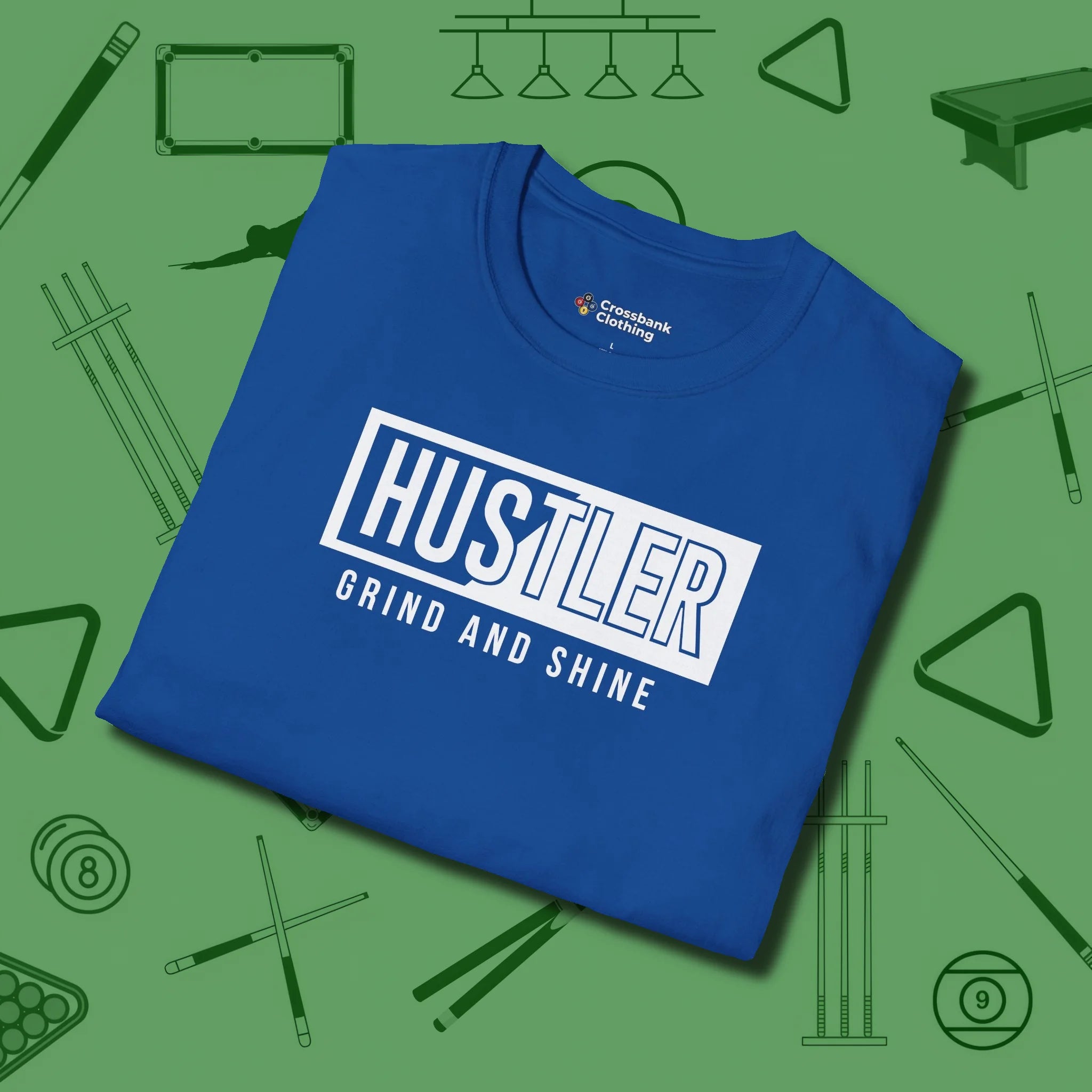 Hustler Grind and Shine T-Shirt, folded view, in Royal built for bold breaks and quiet confidence