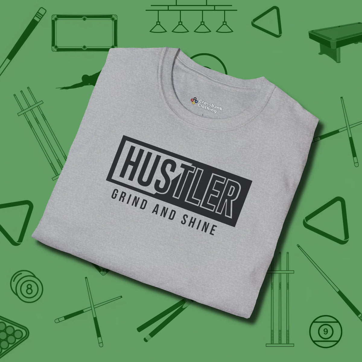 Hustler Grind and Shine T-Shirt, folded view, in Sport Grey because you don’t just play — you represent