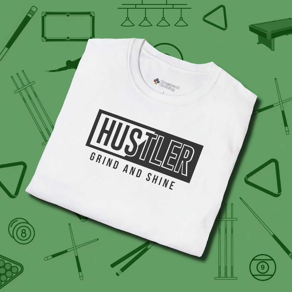 Hustler Grind and Shine T-Shirt, folded view, in White precise, confident, always in control