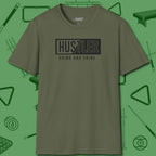 Hustler Grind and Shine T-Shirt, front view, in Military Green style that banks as hard as you do