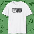 Hustler Grind and Shine T-Shirt, front view, in White helps your stroke and your style